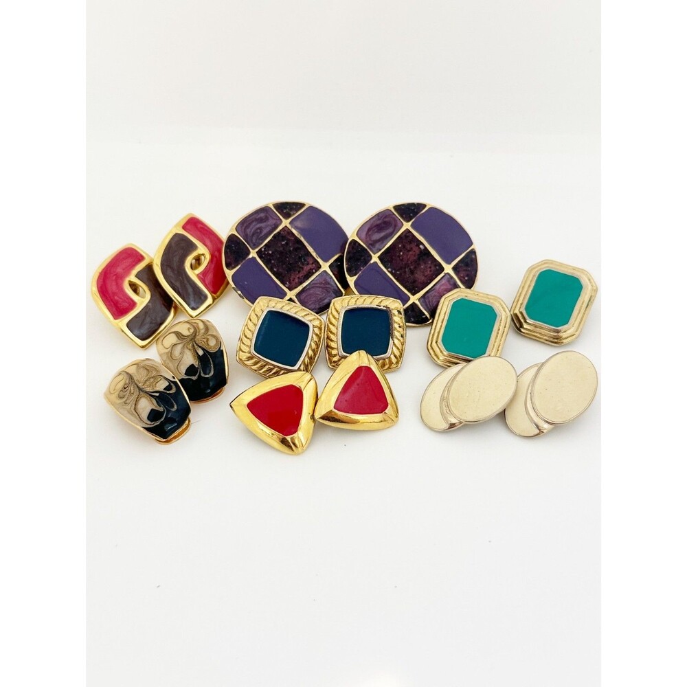 Vintage Clip On Earring Lot Enamel Gold Tone 7 pair Includes Monet
